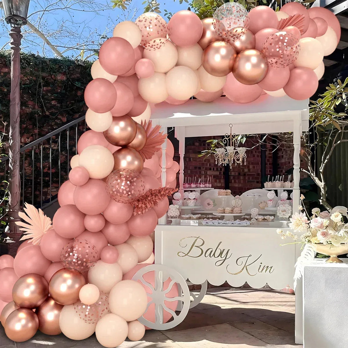 Pink Balloon Garland Kit Retro Pink Metallic Champagne Gold Nude Blush Latex Balloon Arch Kit for Tea Party Bachelorette Wedding - Luvia