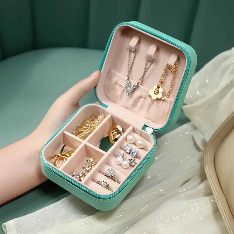 Portable Mini Jewelry Storage Box Travel Organizer Jewelry Case Leather Storage Earrings Necklace Ring Jewelry Organizer Display - Luvia