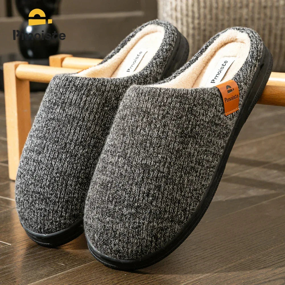 Memory Foam Cushion Slippers men Suede TPR Sole Platform Warm Soft Non Slip Stripe Comfortable Indoor Shoes Knited - Luvia