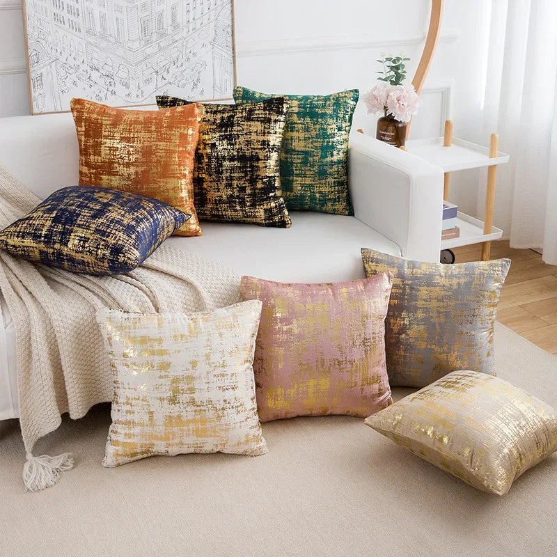 1pc Velvet Gold Printing Cushion Cover 45x45cm Decorative Throw Pillow Cover for Sofa Livingroom Decor Pillowcase - Luvia