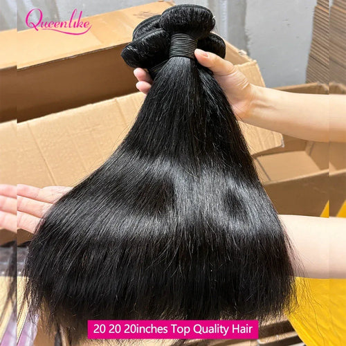 20 20 20 inch Straight Human Hair Bundles And Closure 100% Raw Hair Bundles With 2x6 HD Lace Closure 30inch Bundles Human Hair - Luvia