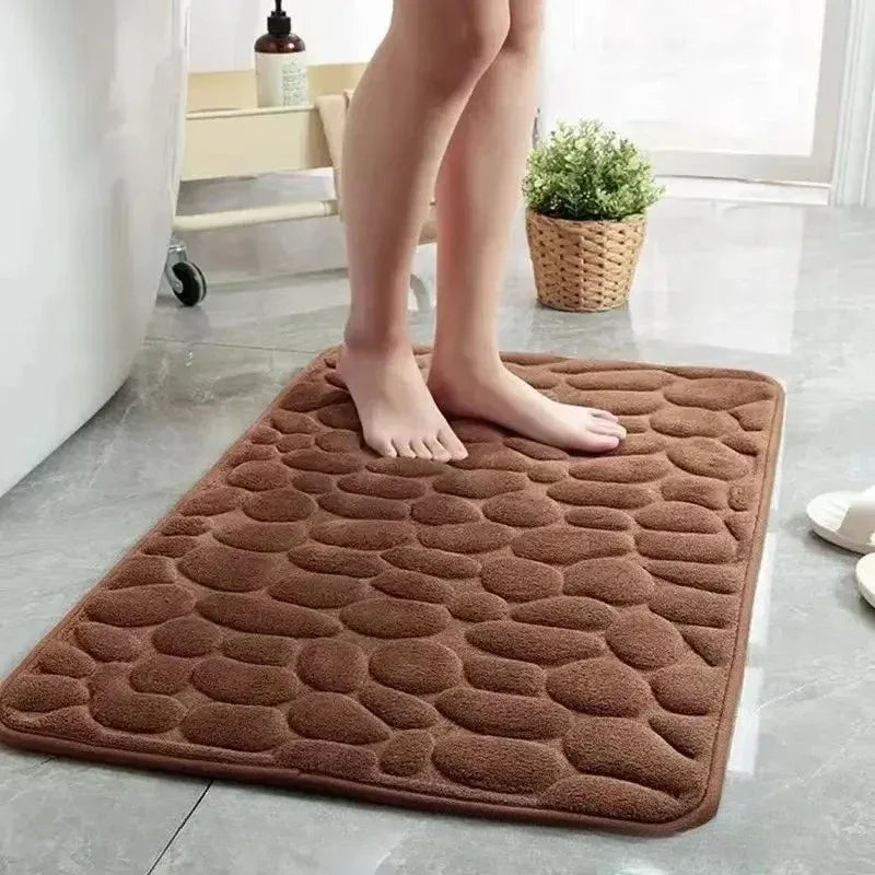 Embossed Bath Mat Non Slip Absorbent Quick Drying Machine Washable Cobblestone Floor Mats for Bathroom and Shower - Luvia