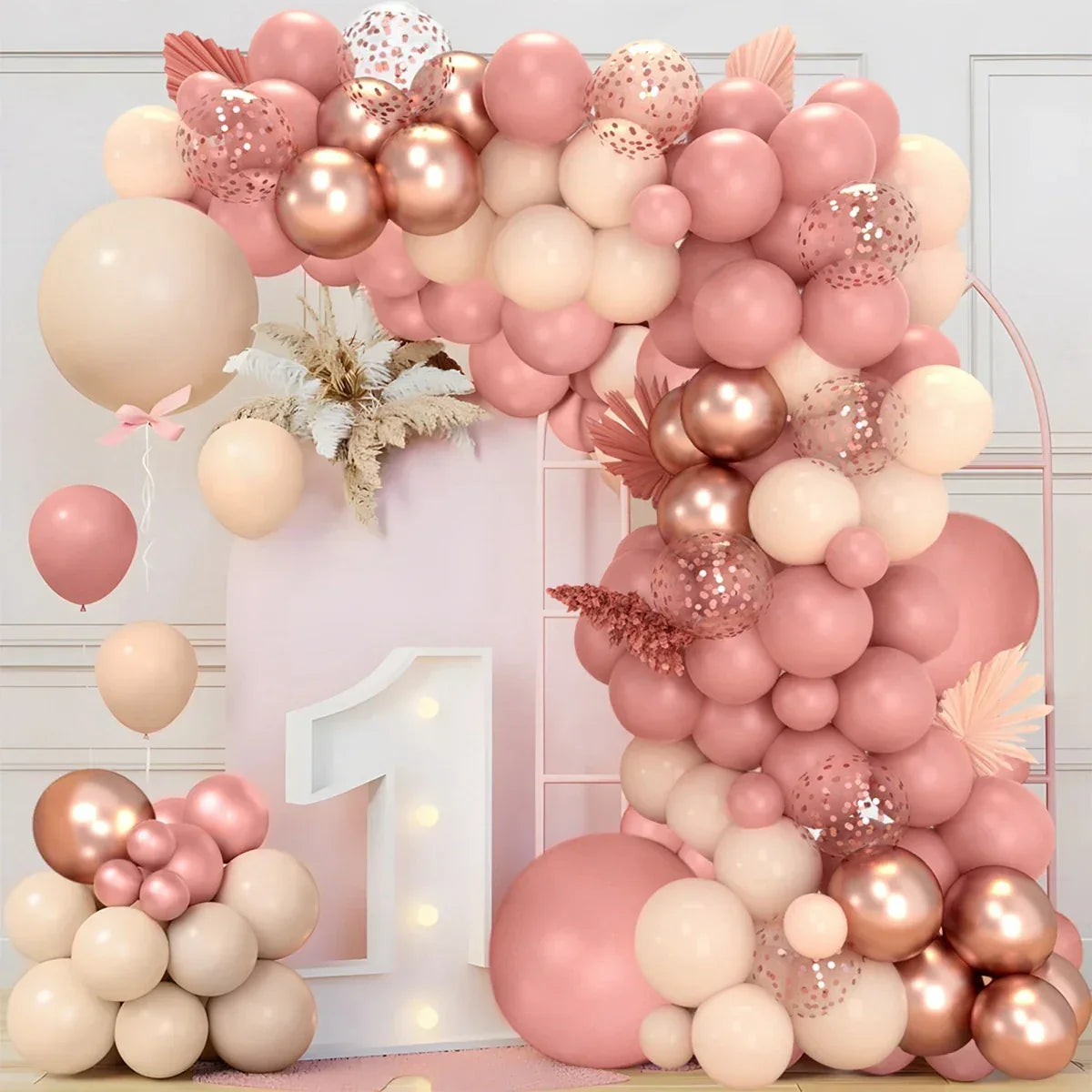 Pink Balloon Garland Kit Retro Pink Metallic Champagne Gold Nude Blush Latex Balloon Arch Kit for Tea Party Bachelorette Wedding - Luvia