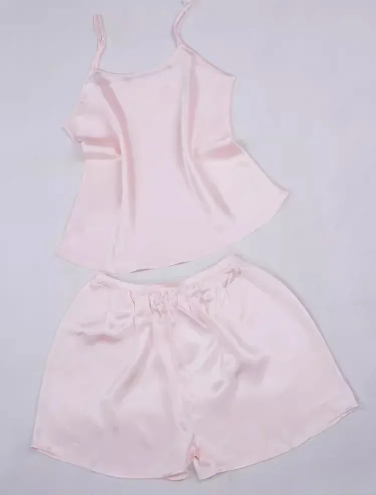Women 100% Natural Silk 16 momme satin silk Camisole with Shorts Pajama Set Sleepwear M-2XL YM004 - Luvia