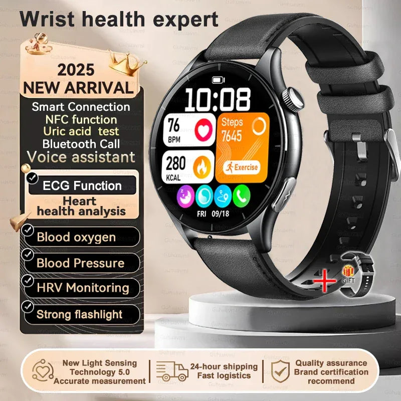 2025 New Body Fat Analysis Health Smart Watch ECG+PPG Uric Acid Lipid Blood Pressure NFC Clock Call Smartwatches For Men Women - Luvia