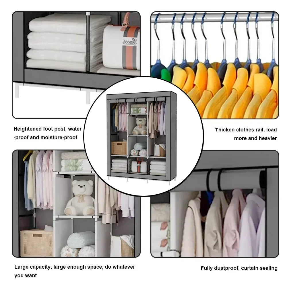 Portable Wardrobe Clothes Organizer Non-Woven Fabric Wardrobe Storage Cupboard for Bedroom 128*45*170cm Storage Shelves - Luvia