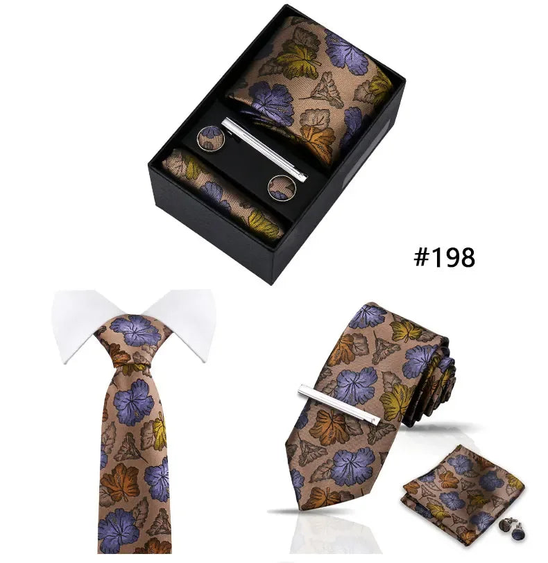 Tie Set For Men Necktie Fashion Wedding Cufflinks Box Gift Tie Clip Men Pocket Square Necktie Luxury Business Wholesale Gravatas - Luvia