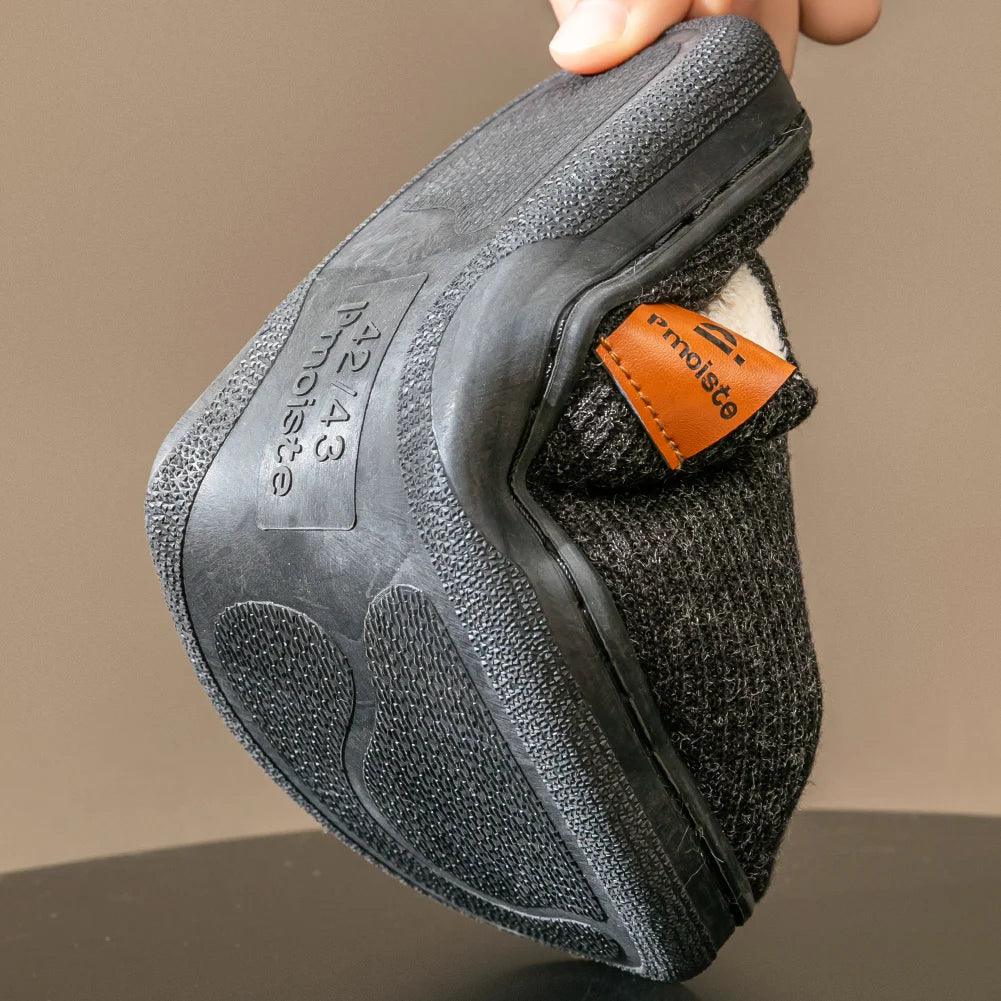 Memory Foam Cushion Slippers men Suede TPR Sole Platform Warm Soft Non Slip Stripe Comfortable Indoor Shoes Knited - Luvia