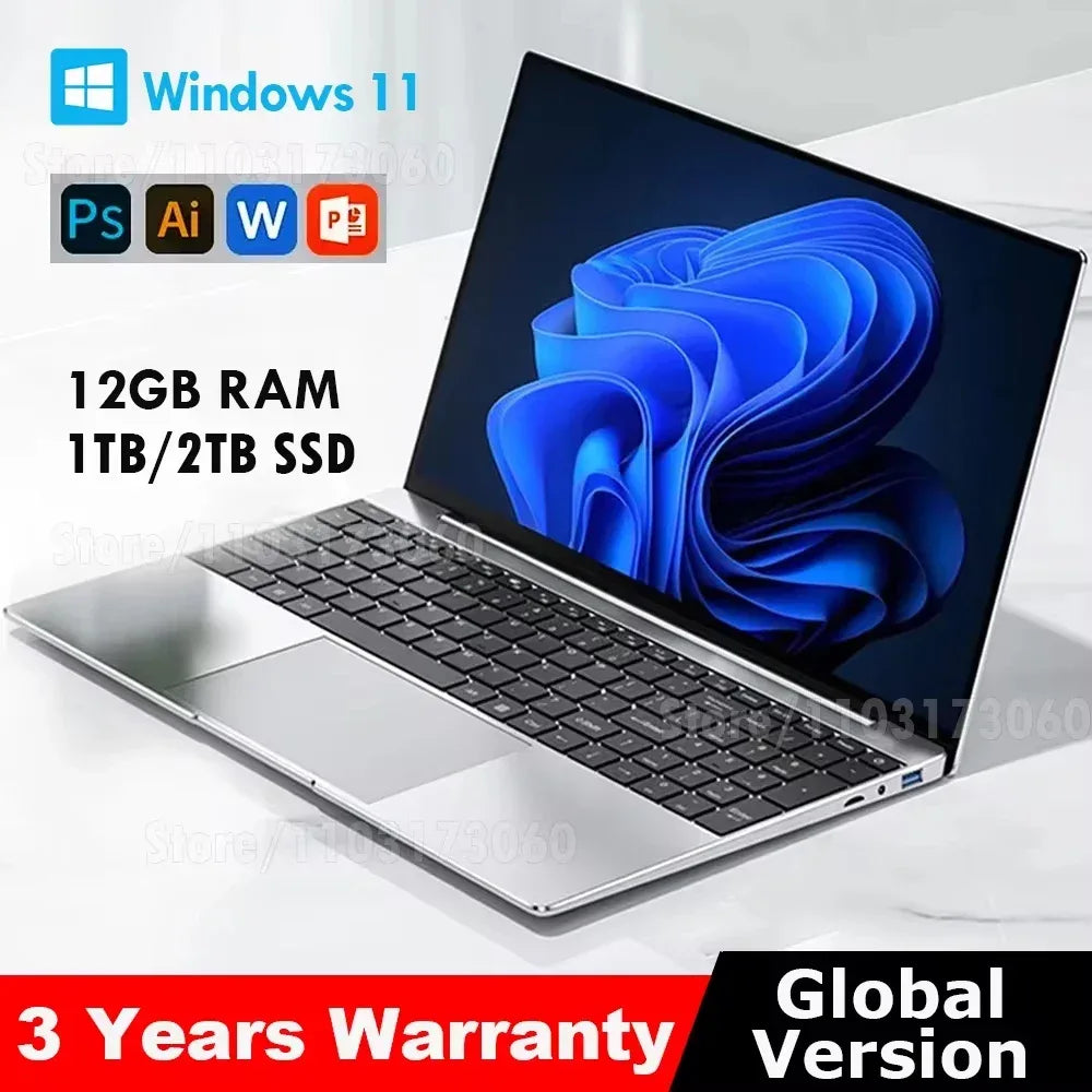 Laptop Computer Windows 11 Pro Intel Atom A3950 2025 Notebook PC Gamer 12GB RAM 512GB 1TB SSD 1920*1080 Office Study Computer PC - Luvia