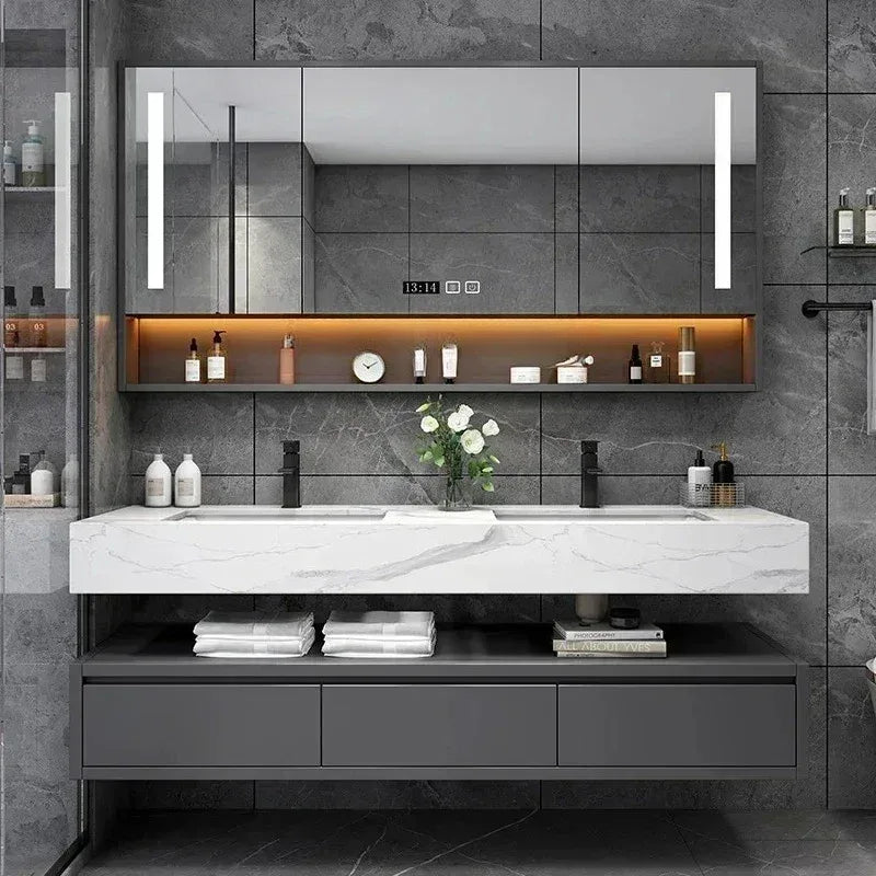 180cmLight Luxury Panel Intelligent Bathroom Cabinet Meuble Rock Salle De Bain Wood Washbasin Double Basin Bathroom Cabinet Home - Luvia