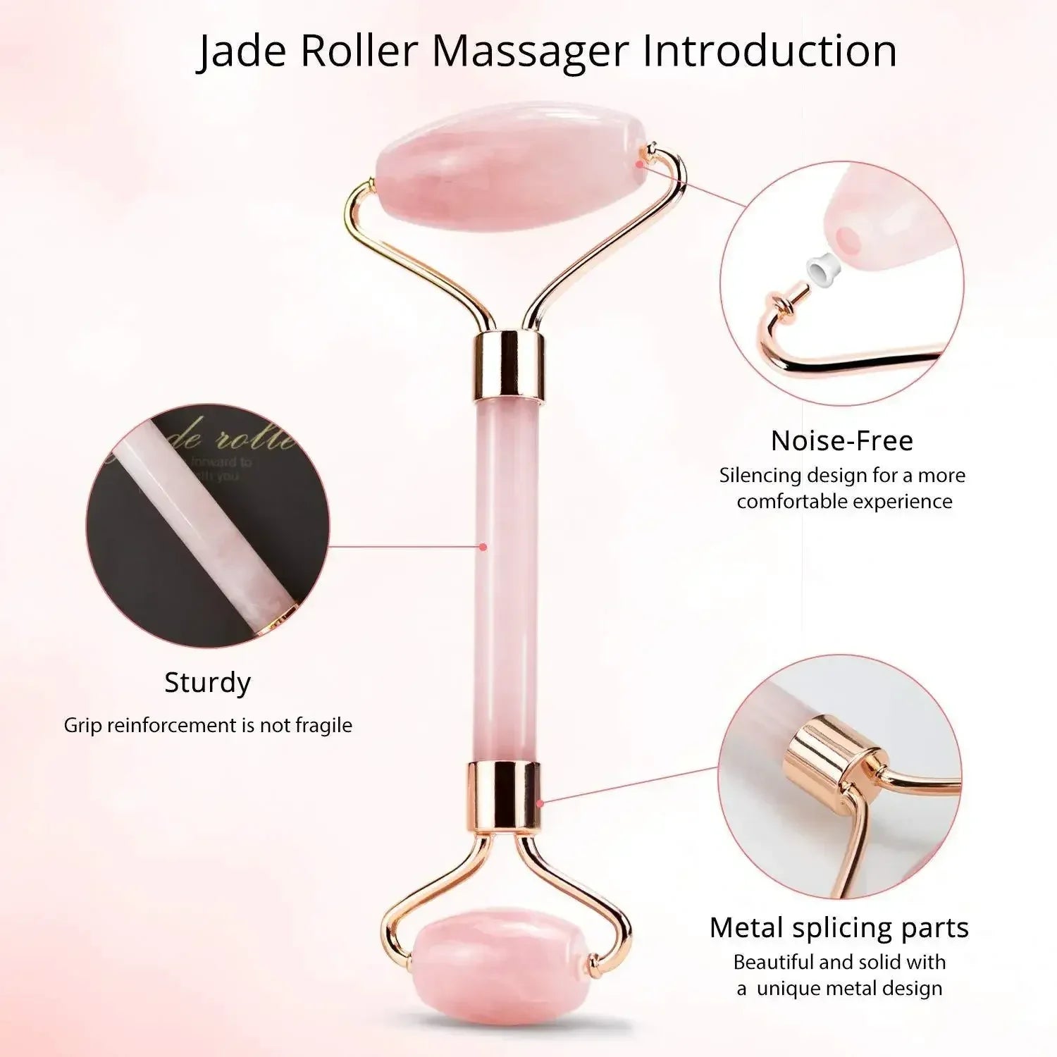 Natural Rose Quartz Jade Roller+Scraping Board Set Facial Massager Jade Stone Roller Gua Sha Face Lifting Massage Tool Skin Care - Luvia