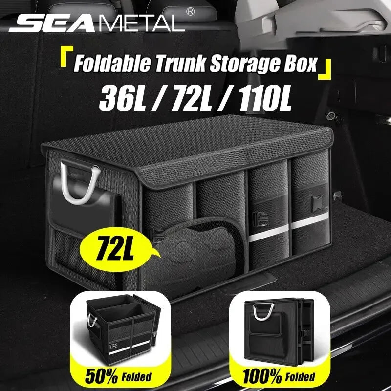 SEAMETAL Foldable Trunk Storage Box Waterproof Oxford Cloth 110L Large-Capacity Car Organizer for Camping/Fishing Easy to Carry - Luvia