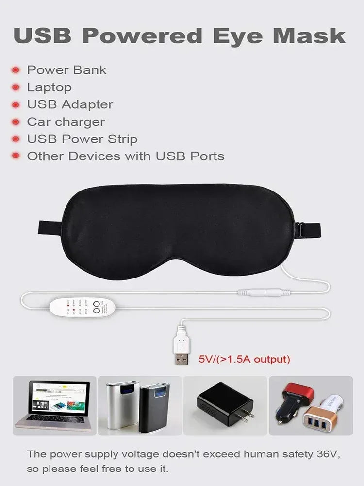 USB Heated Eye Mask Reusable USB Silk Steaming Eye Mask Eye Massager For Sleeping Eye Puffiness Anti Dark Circle Patch Eye Care - Luvia