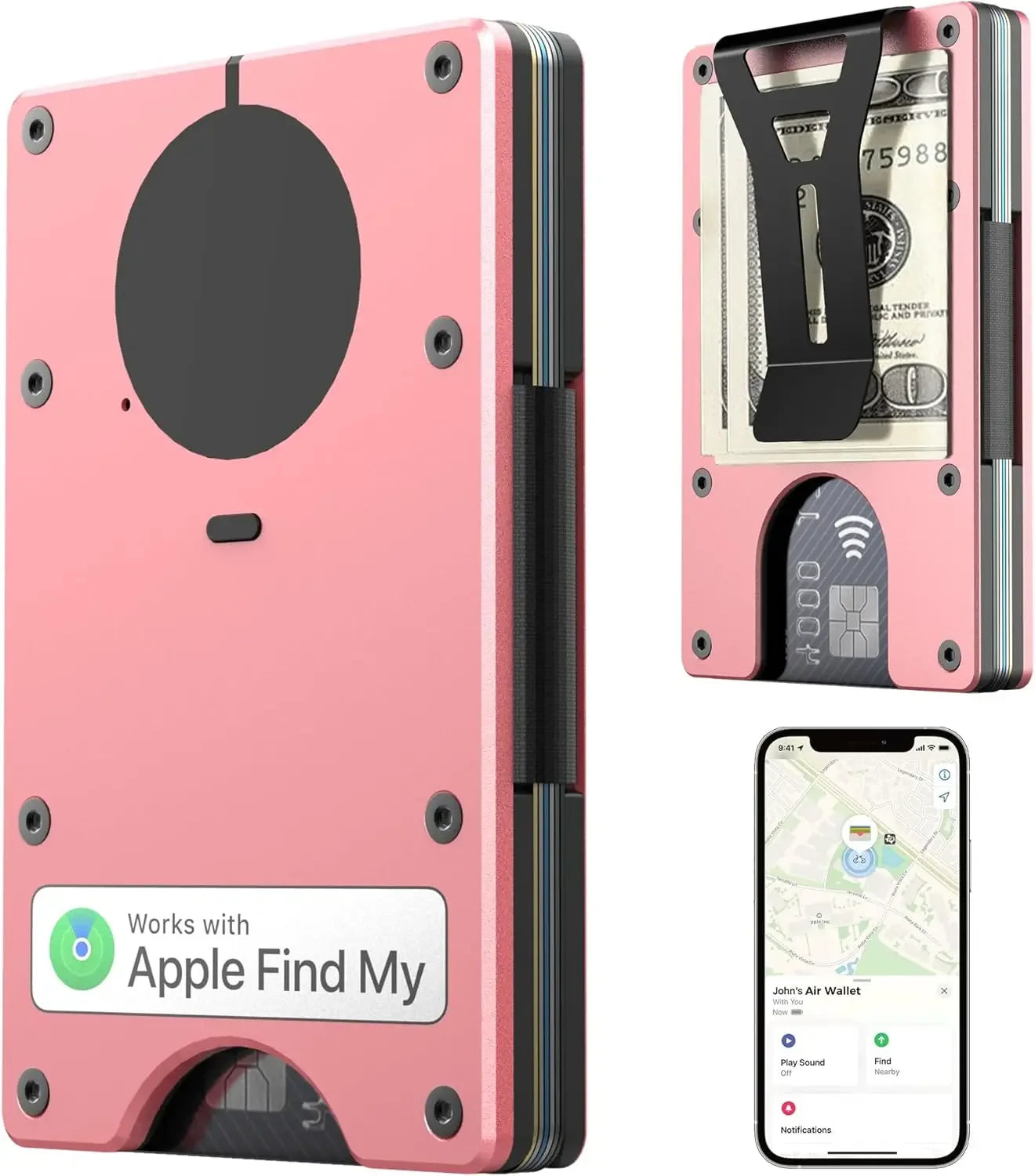 RFID Blocking Credit Card Holder, Slim Wallet For Men, Compatible with Find My iOS Only, Detachable Money Clip - Luvia