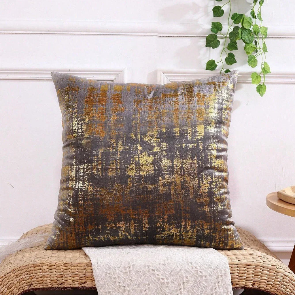 1pc Velvet Gold Printing Cushion Cover 45x45cm Decorative Throw Pillow Cover for Sofa Livingroom Decor Pillowcase - Luvia