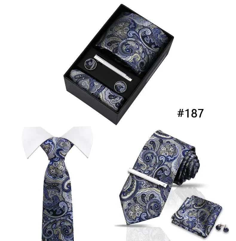 Tie Set For Men Necktie Fashion Wedding Cufflinks Box Gift Tie Clip Men Pocket Square Necktie Luxury Business Wholesale Gravatas - Luvia