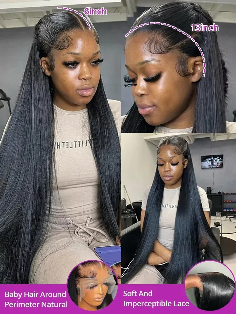 220% High Density 40 Inch 13x4 Bone Straight 13x6 HD Lace Front Human Hair Wigs Brazilian 360 Full Lace Frontal Wig Pre Plucked - Luvia