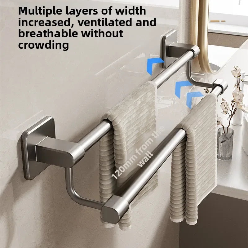 Adhesive Towel Rack 30-80cm Adjustable, No Drill Bathroom Towel Bar for Shower Room - Luvia