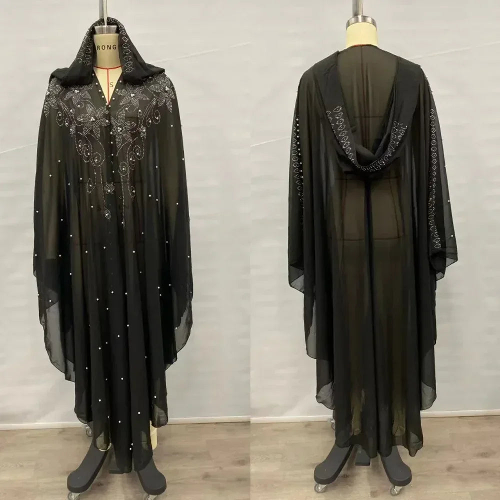Thin Hooded Cloak Women Clothing Cape Dress Fashion Clothes Vintage Streetwear Ponchos Coats Jackets Bling Diamond Party - Luvia
