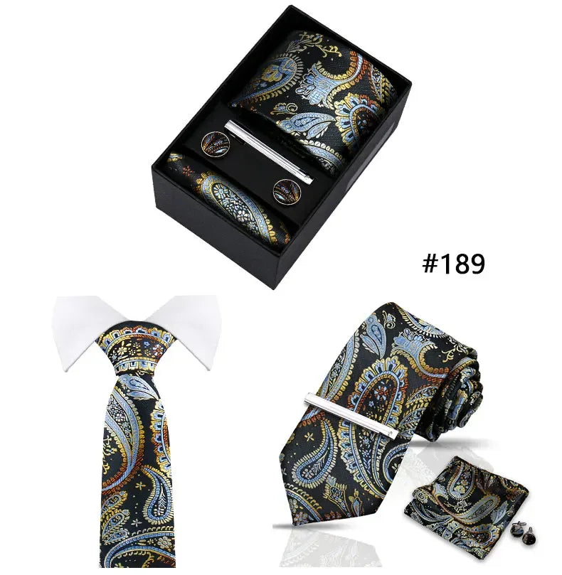 Tie Set For Men Necktie Fashion Wedding Cufflinks Box Gift Tie Clip Men Pocket Square Necktie Luxury Business Wholesale Gravatas - Luvia