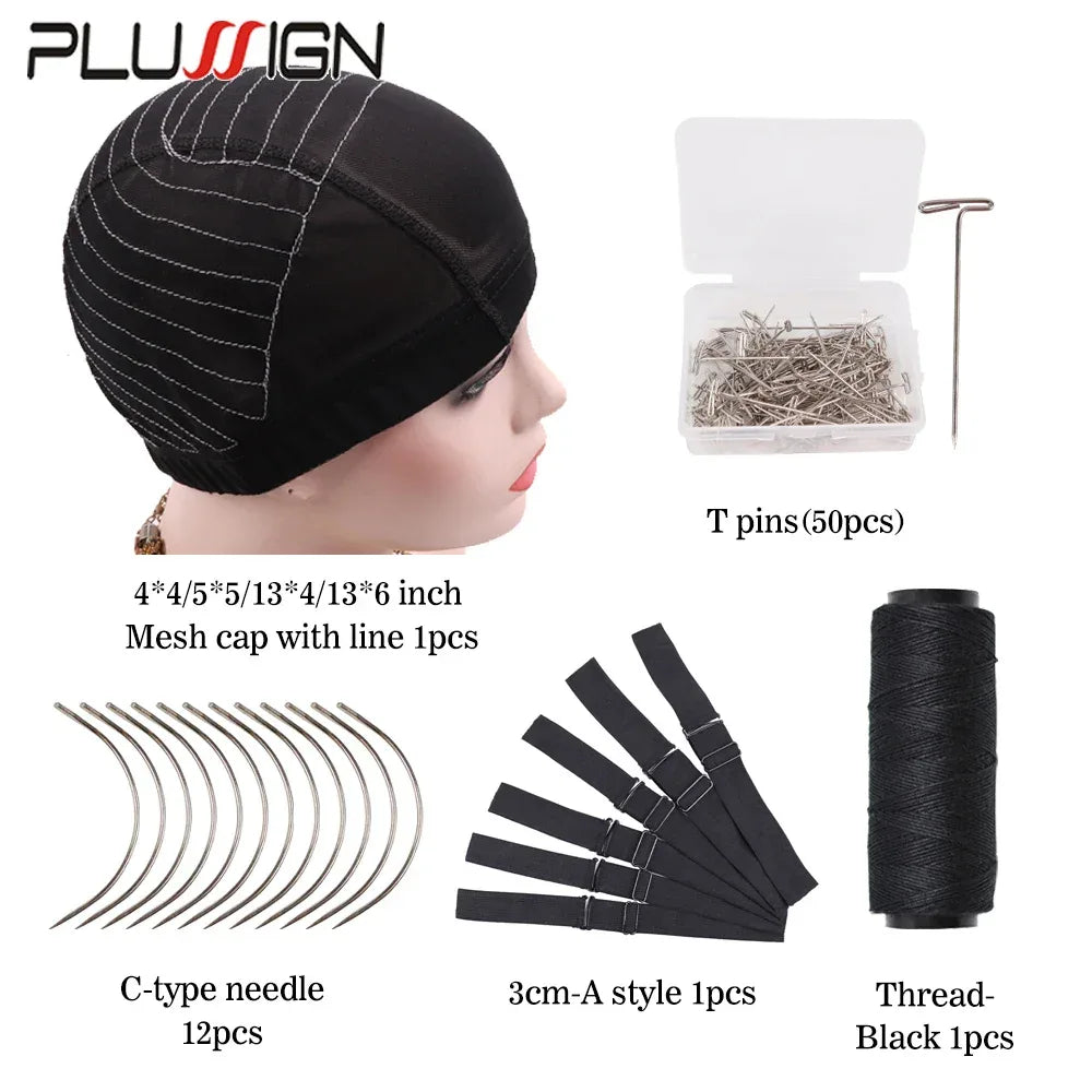 Wig Cap For Making Wigs Stretchable Wig Cap With Wig Accessories Adjustable Elastic Bands,C/T-Shaped Needles,Hair Sewing Thread - Luvia