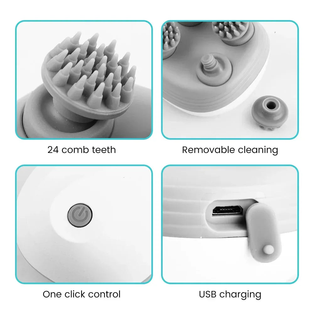 Electric Head Scalp Massager with 4 Kneading Massage Heads Body Deep Tissue Massager for Hair Growth Relaxtion and Cat Pet Claw - Luvia