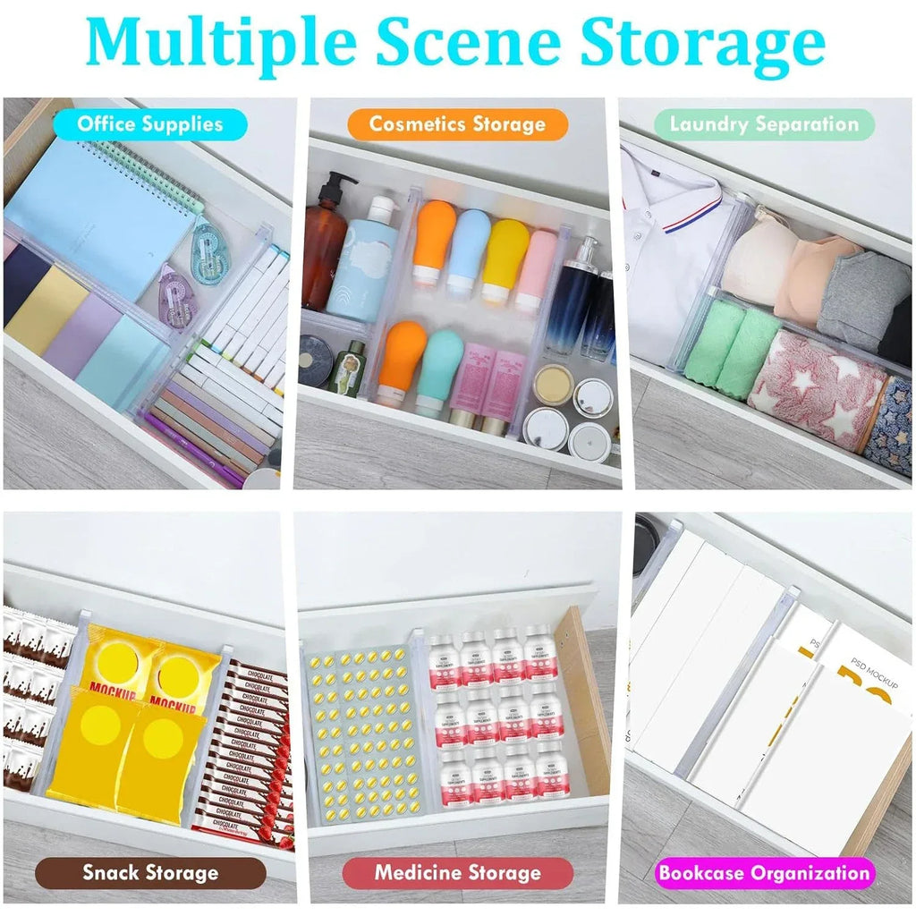 Drawer Dividers, 12 pack Adjustable Drawer Organizer, Clear Expandable Dresser Organizer for Clothes Kitchen Utensils Storage - Luvia