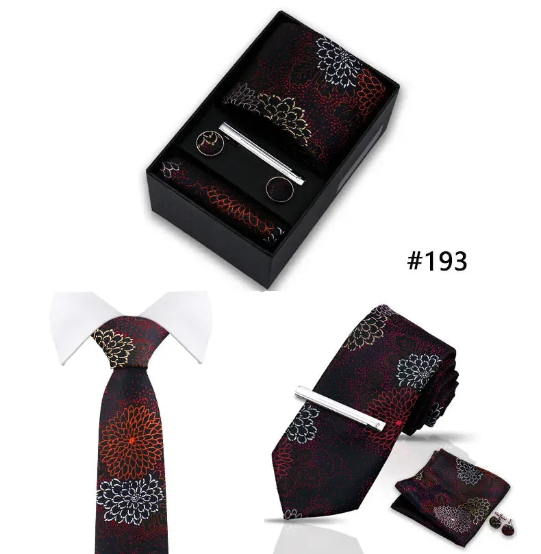 Tie Set For Men Necktie Fashion Wedding Cufflinks Box Gift Tie Clip Men Pocket Square Necktie Luxury Business Wholesale Gravatas - Luvia