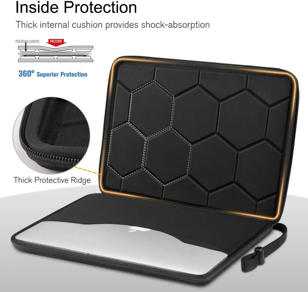 13 14 15.6 inch Laptop Sleeve Bag Shockproof Computer Bag Waterproof EVA Protective Carrying Case Black with Straps - Luvia