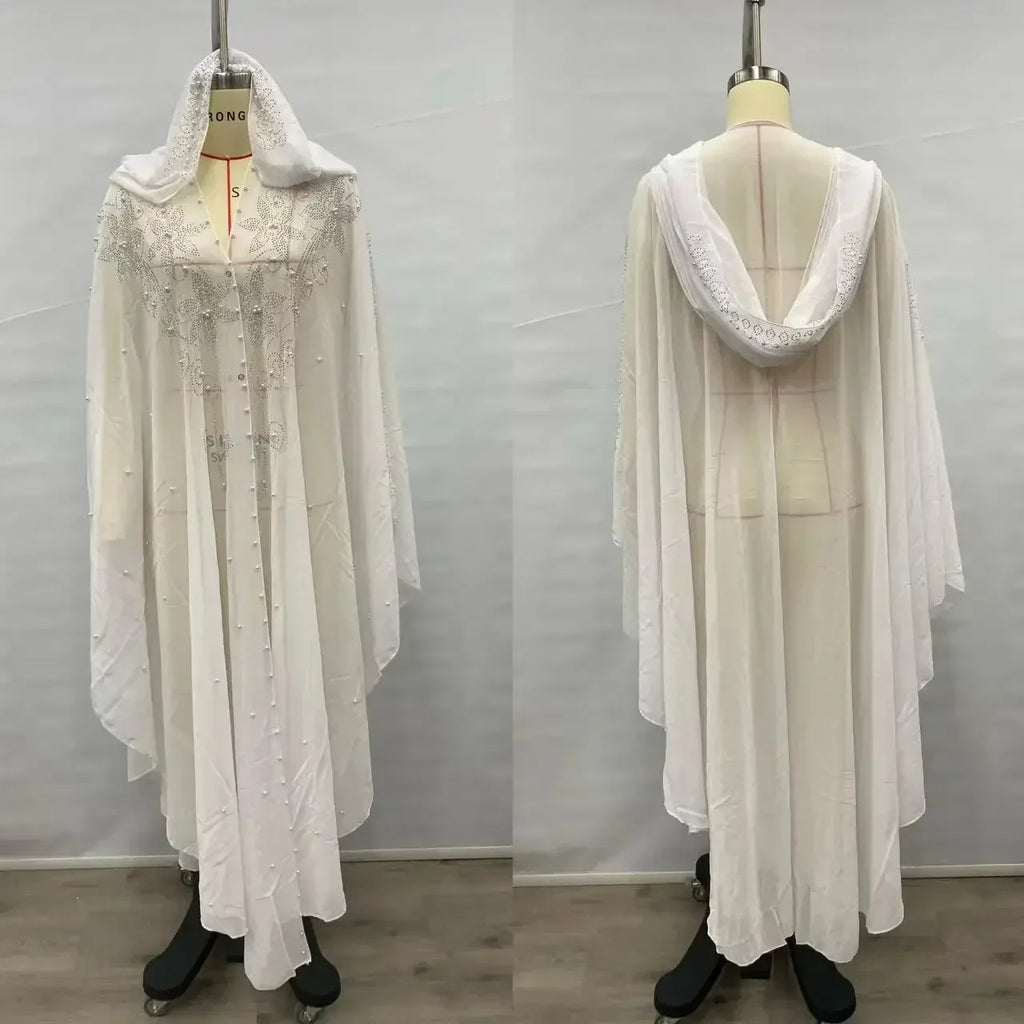 Thin Hooded Cloak Women Clothing Cape Dress Fashion Clothes Vintage Streetwear Ponchos Coats Jackets Bling Diamond Party - Luvia