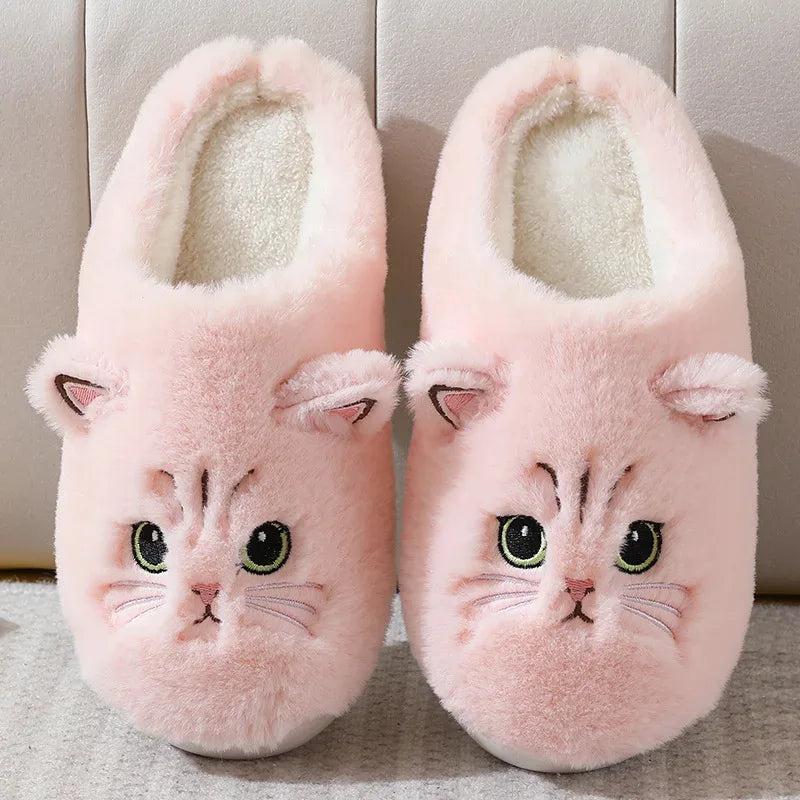 Winter Warm Slipper Women House Fuzzy Cat Cartoon Fur Plush Indoor Lazy Female Thermal Home Shoe Furry Funny Flat flip flop - Luvia