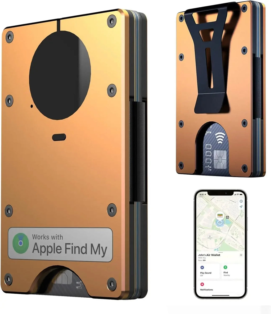 RFID Blocking Credit Card Holder, Slim Wallet For Men, Compatible with Find My iOS Only, Detachable Money Clip - Luvia