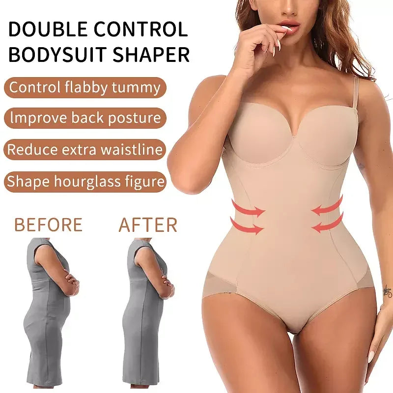 Shapewear Bodysuit for Women Slimming Body Shaper Waist Trainer Sexy V Neck Underwire Bra Jumpsuit Tummy Control Smooth Bodywear - Luvia