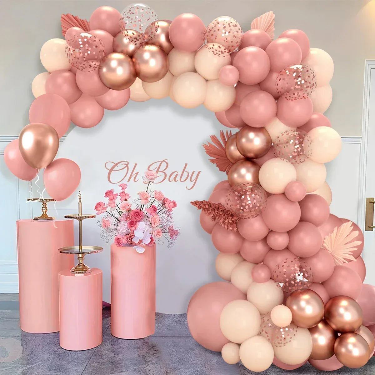 Pink Balloon Garland Kit Retro Pink Metallic Champagne Gold Nude Blush Latex Balloon Arch Kit for Tea Party Bachelorette Wedding - Luvia