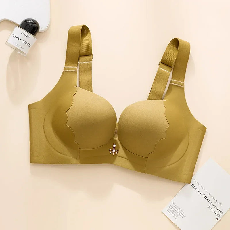 Seamless Bra for Women Plus Size Wireless Brassiere Lightly Lined Full Coverage Bra C D E Cup Sexy Bra Solid Padded Basic Femme - Luvia