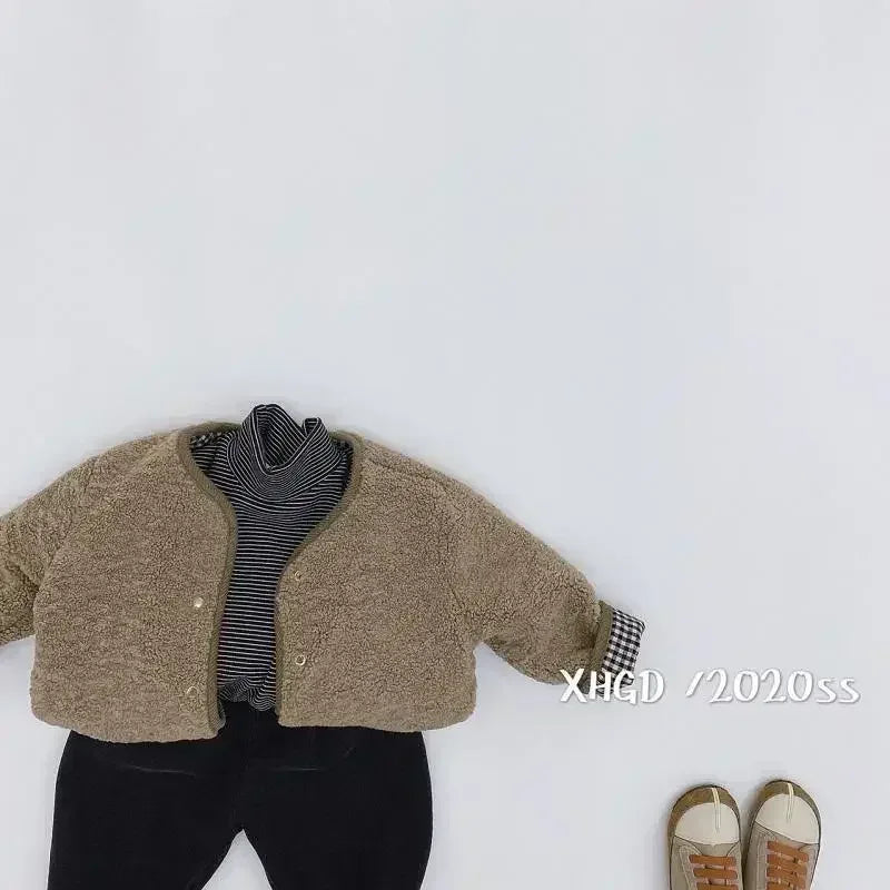 New Autumn and Winter New Warm Jacket Children Two Sides Wear Plaid Plush Jacket Kids Jackets Winter Clothes for Girls - Luvia