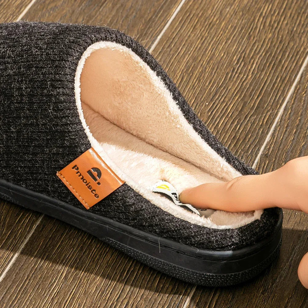Memory Foam Cushion Slippers men Suede TPR Sole Platform Warm Soft Non Slip Stripe Comfortable Indoor Shoes Knited - Luvia