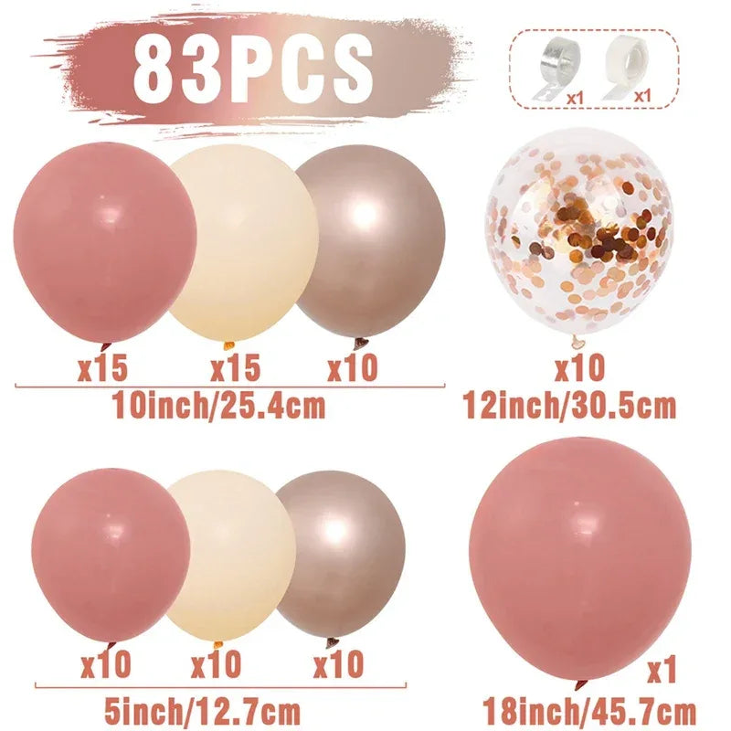 Pink Balloon Garland Kit Retro Pink Metallic Champagne Gold Nude Blush Latex Balloon Arch Kit for Tea Party Bachelorette Wedding - Luvia
