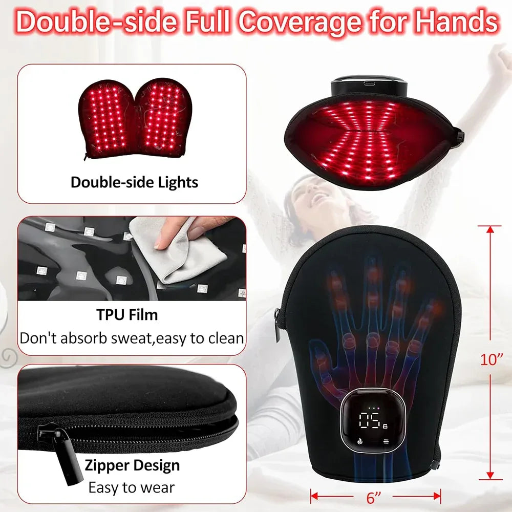 Red Light Therapy for Hand Pain Relief with 660nm Red & 850nm Infrared Light,Rechargeable LED Near Infrared Light Therapy Glove - Luvia