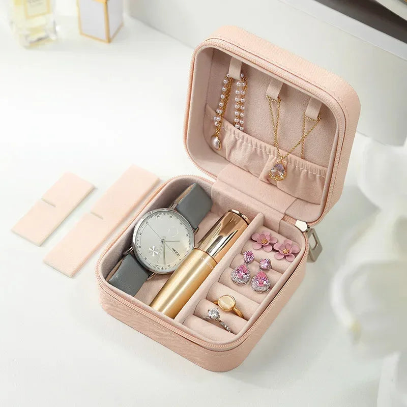 Portable Mini Jewelry Storage Box Travel Organizer Jewelry Case Leather Storage Earrings Necklace Ring Jewelry Organizer Display - Luvia