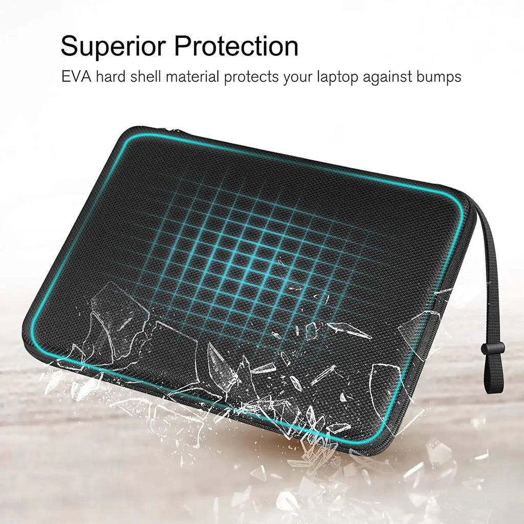 13 14 15.6 inch Laptop Sleeve Bag Shockproof Computer Bag Waterproof EVA Protective Carrying Case Black with Straps - Luvia