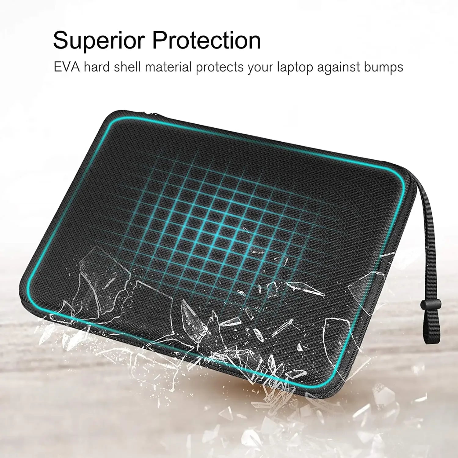 13 14 15.6 inch Laptop Sleeve Bag Shockproof Computer Bag Waterproof EVA Protective Carrying Case Black with Straps - Luvia