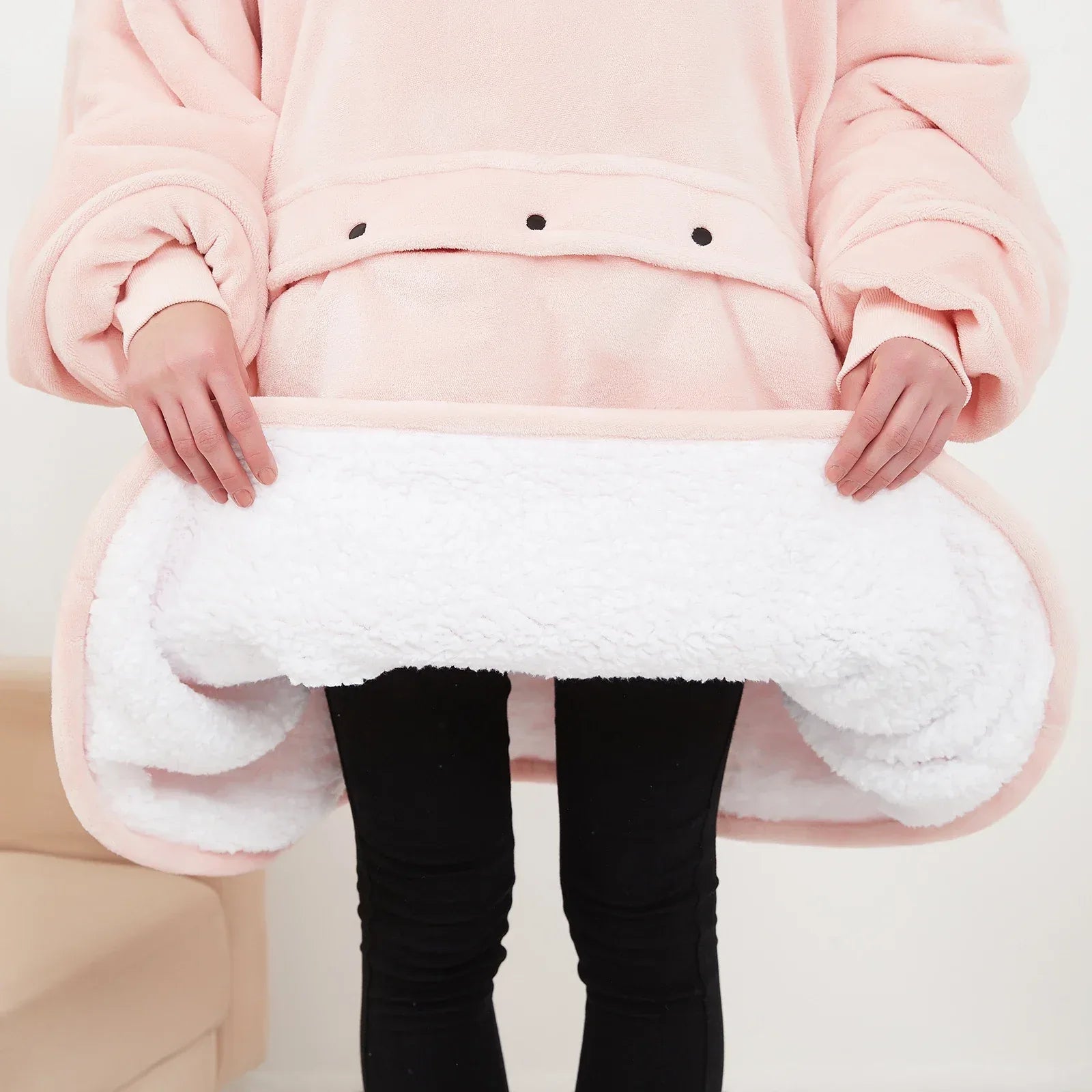 Oversized Wearable Blanket Hoodie with Sleeves Pocket Sherpa Fleece Blanket Sweatshirt Warm Thick Plush Heating Hooded Blankets - Luvia