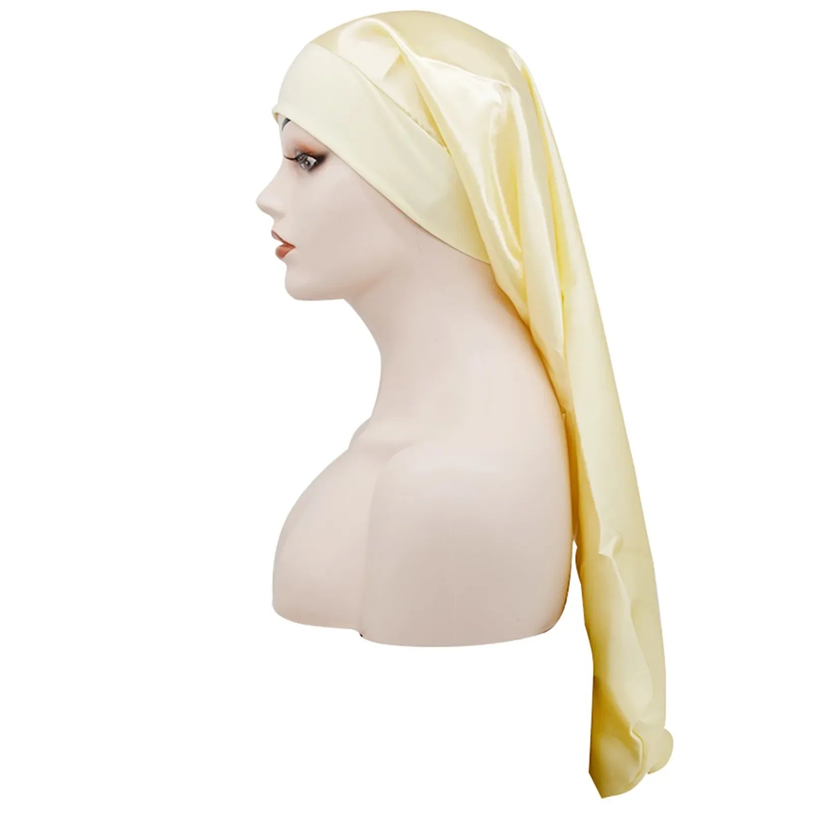 Long Satin Bonnet Sleep Cap Silk Sleeping Cap with Wide Elastic Band Loose Night Hat for Women Braids Curly Hair Black - Luvia