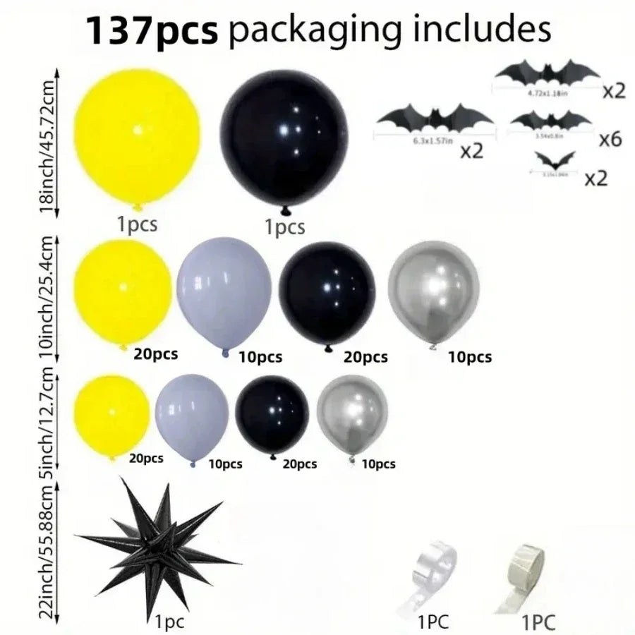 137-Piece Bat-Themed Party Balloon Arch Kit Balloon Set Birthday Party Decoration - Luvia