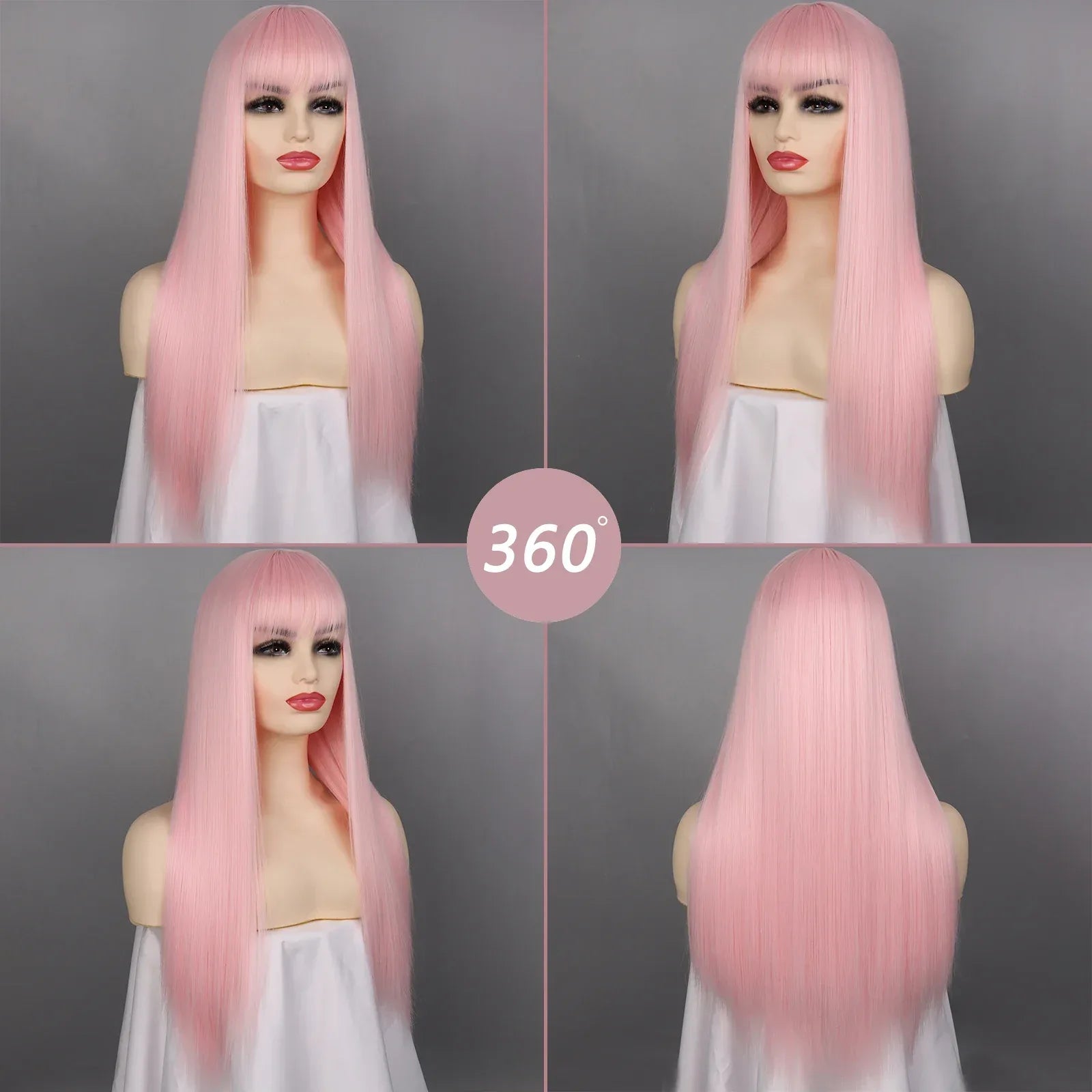Synthetic Straight Wigs with Bangs Long Silky Heat Resistant Fiber Hair Full Machine Wig Cosplay Party Wig For Fashion Women - Luvia