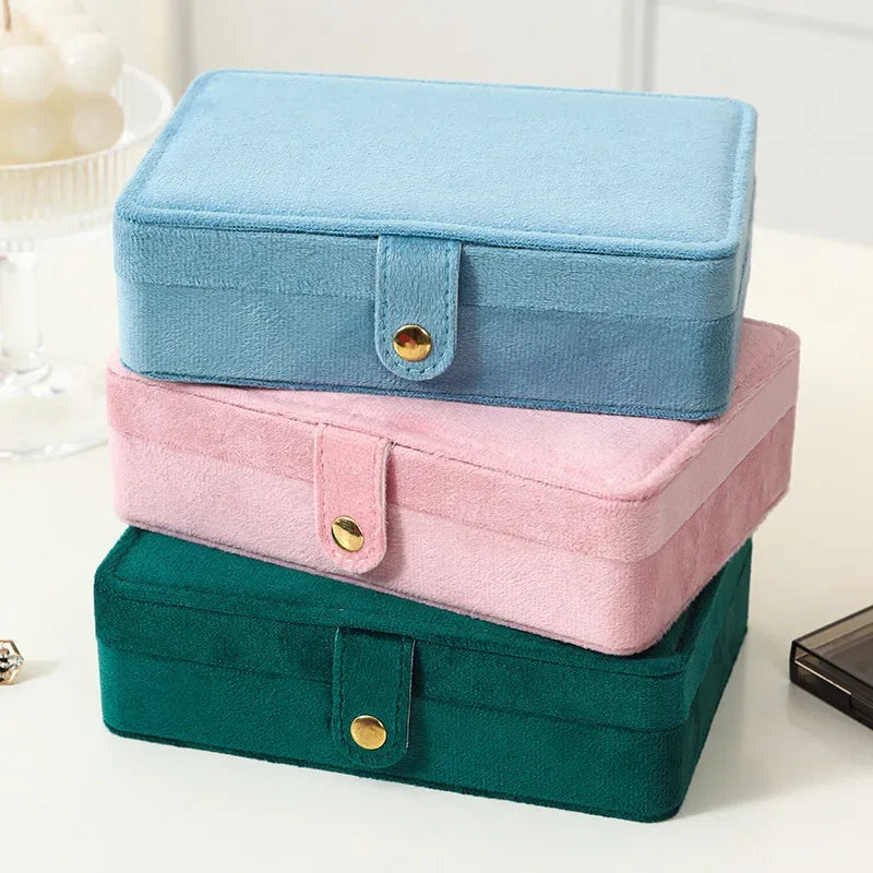 1pc Elegant Velvet Jewelry Organizer Box Portable Necklace Bracelet Earrings Rings Display Storage Boxes for Travel or Home Use - Luvia