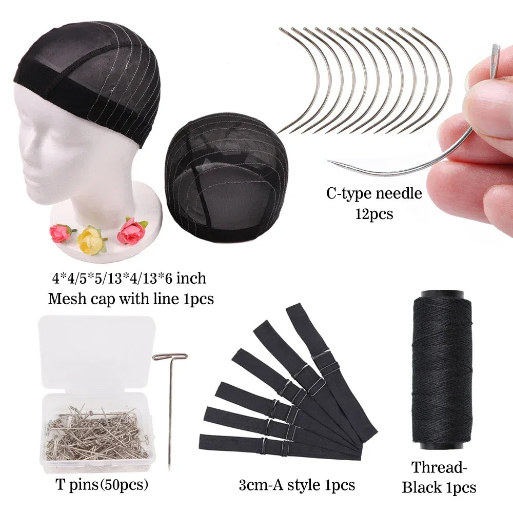 Wig Cap For Making Wigs Stretchable Wig Cap With Wig Accessories Adjustable Elastic Bands,C/T-Shaped Needles,Hair Sewing Thread - Luvia
