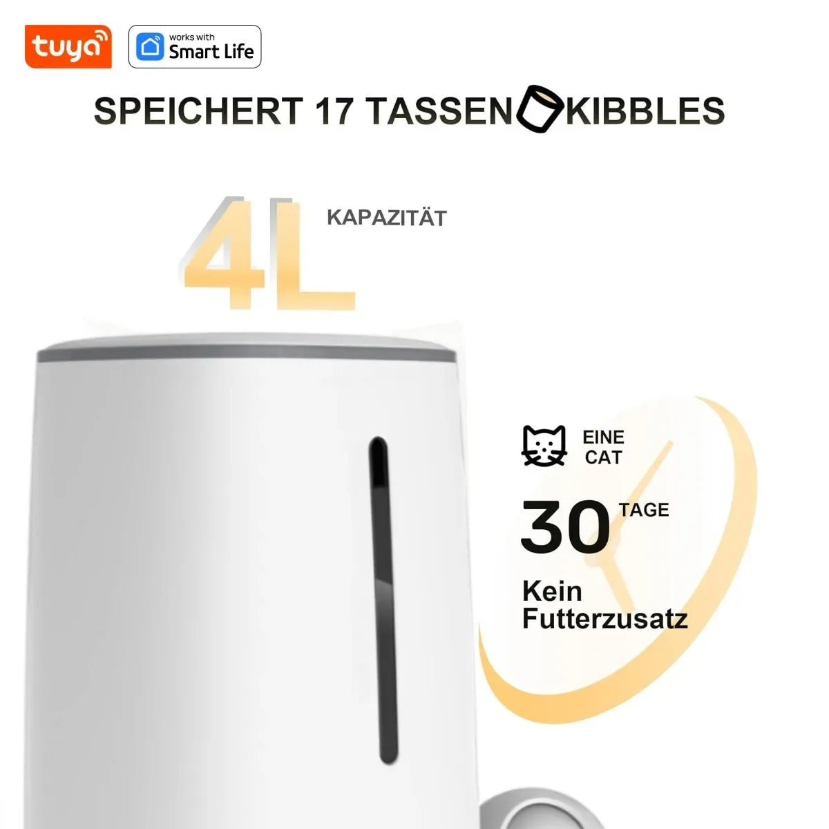 4L Automatic Pet Feeder for1/2Cats,WiFi Smart Feed Automatic Pet Feeder for Cats& Dogs,Timed Pet Food Dispenser with APP Control - Luvia