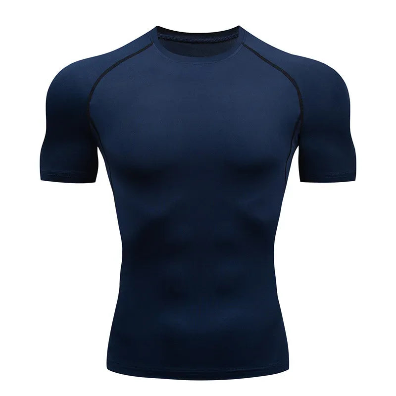 Men's Compression Top, Active Mid Stretch Breathable Moisture Wicking Workout T-shirt For Outdoor Sports - Luvia